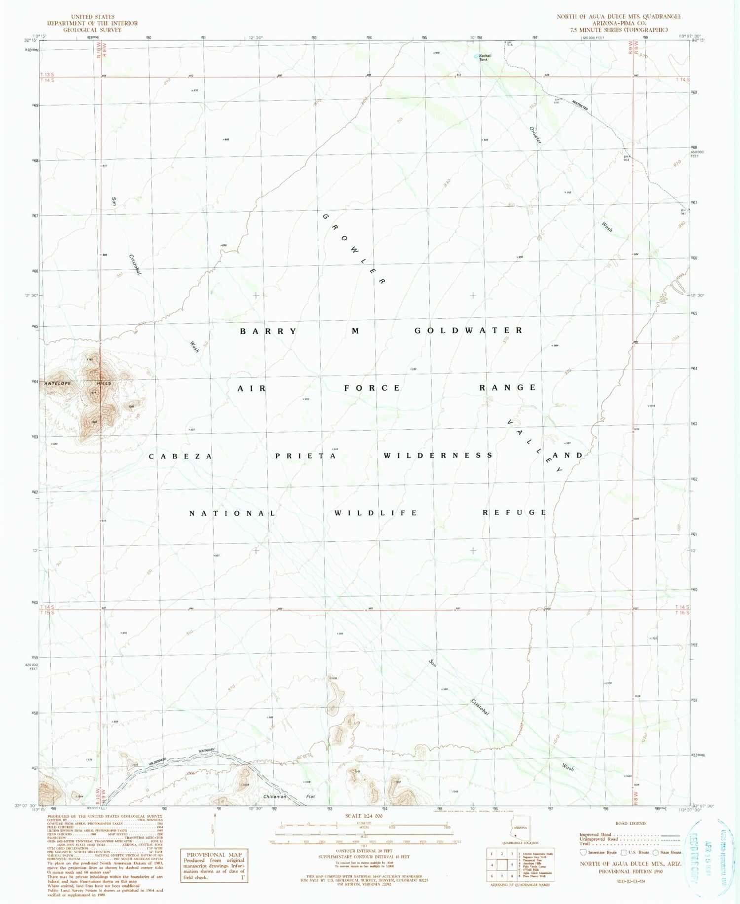 Classic USGS North of Agua Dulce Mountains Arizona 7.5'x7.5' Topo Map Image