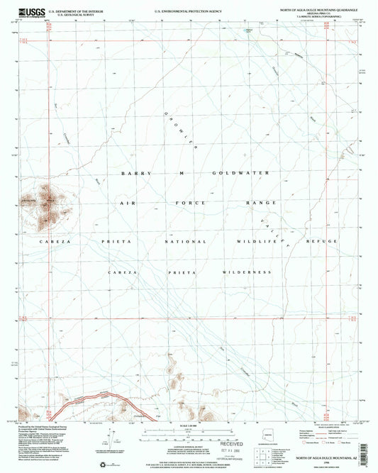 Classic USGS North of Agua Dulce Mountains Arizona 7.5'x7.5' Topo Map Image