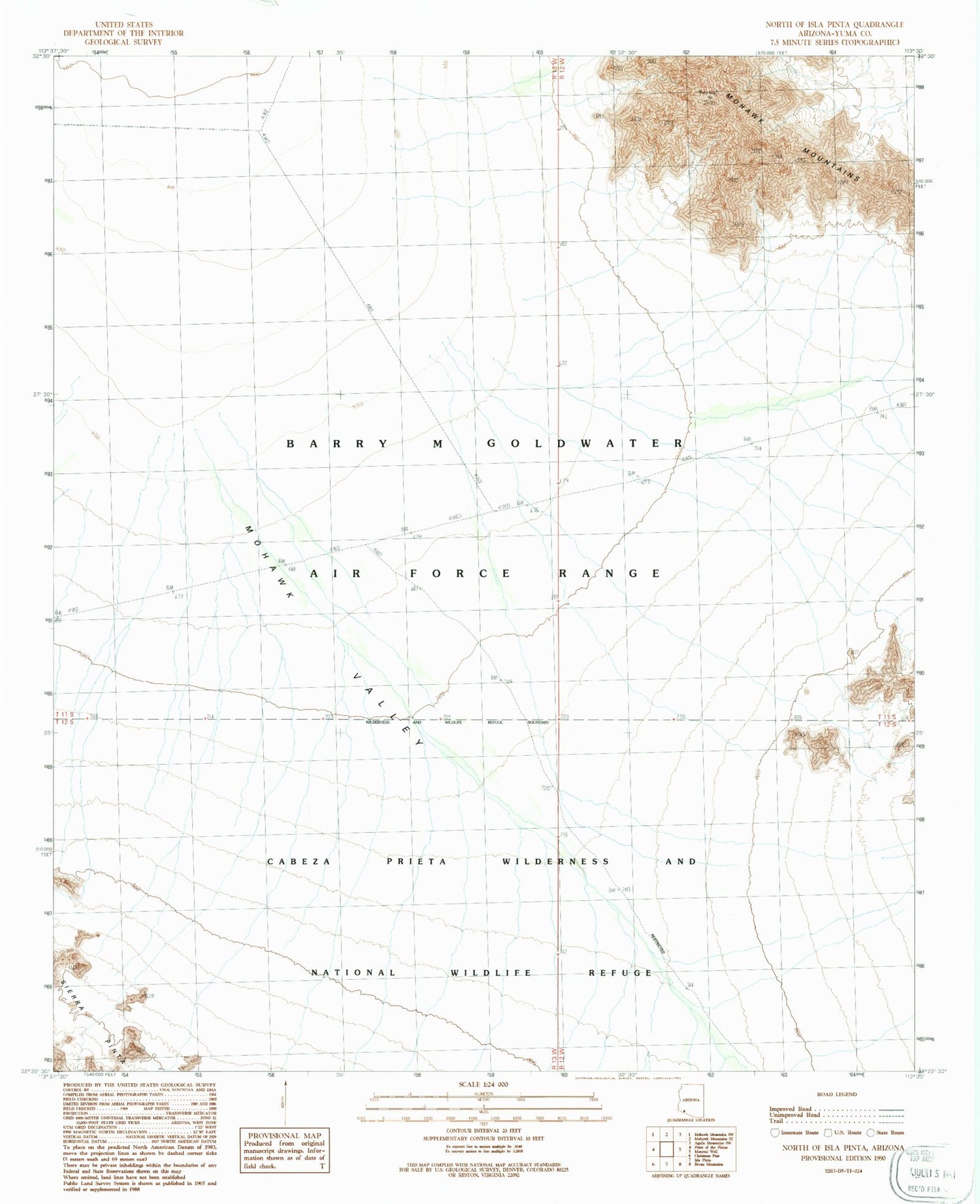 Classic USGS North of Isla Pinta Arizona 7.5'x7.5' Topo Map Image