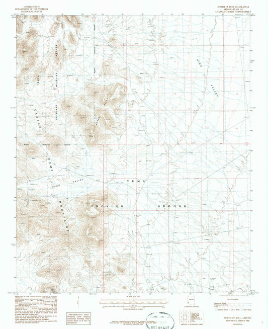 Classic USGS North of Roll Arizona 7.5'x7.5' Topo Map Image