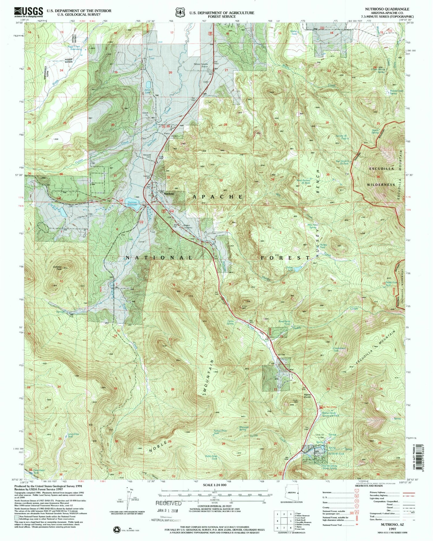 Classic USGS Nutrioso Arizona 7.5'x7.5' Topo Map Image