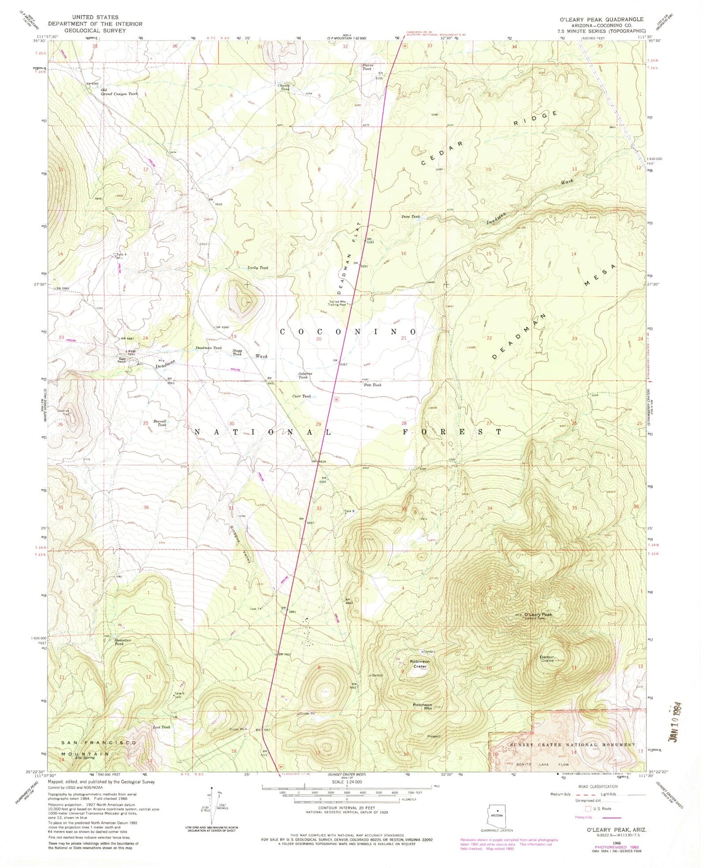Classic USGS O'Leary Peak Arizona 7.5'x7.5' Topo Map Image