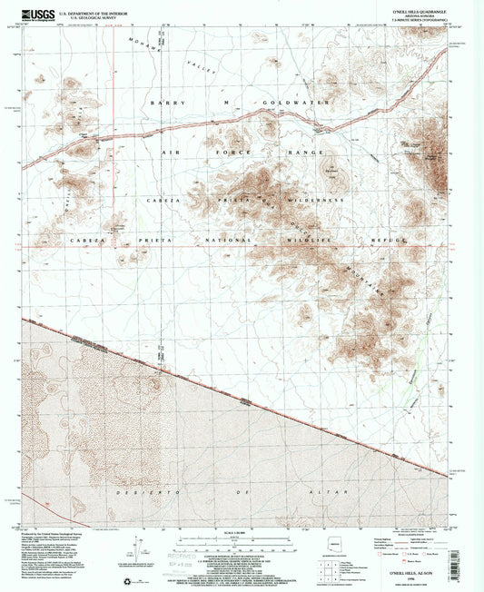 Classic USGS O'Neill Hills Arizona 7.5'x7.5' Topo Map Image