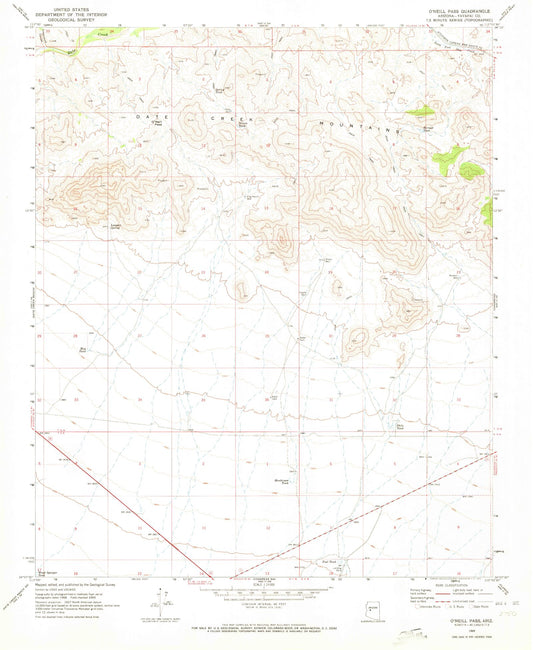 Classic USGS O'Neill Pass Arizona 7.5'x7.5' Topo Map Image
