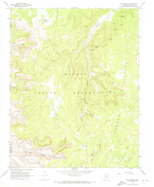 Classic USGS Oak Springs Arizona 7.5'x7.5' Topo Map Image