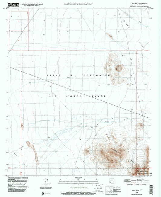 Classic USGS Okie Well Arizona 7.5'x7.5' Topo Map Image