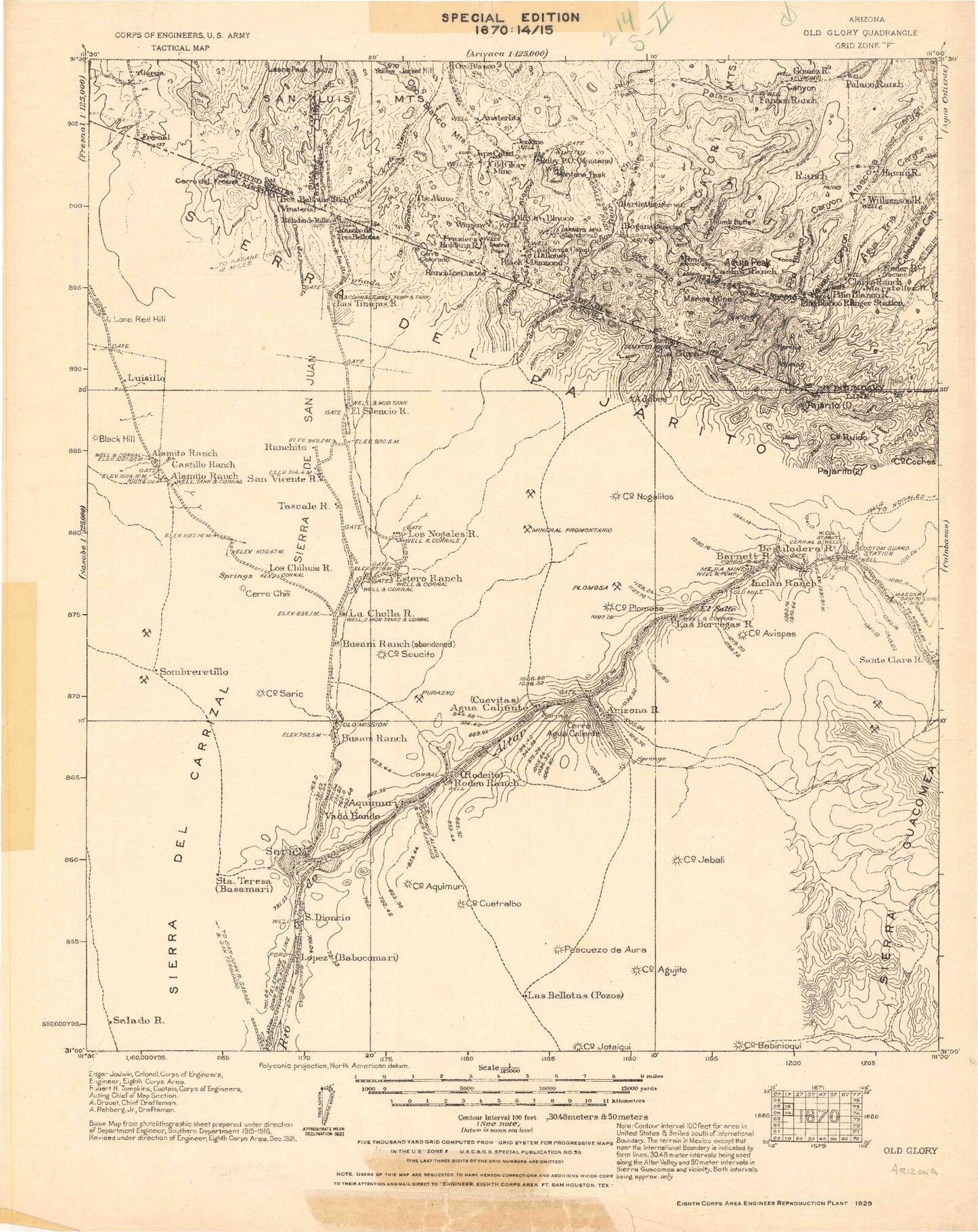 Historic 1921 Old Glory Arizona 30'x30' Topo Map Image