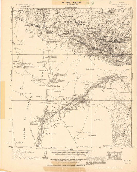Historic 1921 Old Glory Arizona 30'x30' Topo Map Image