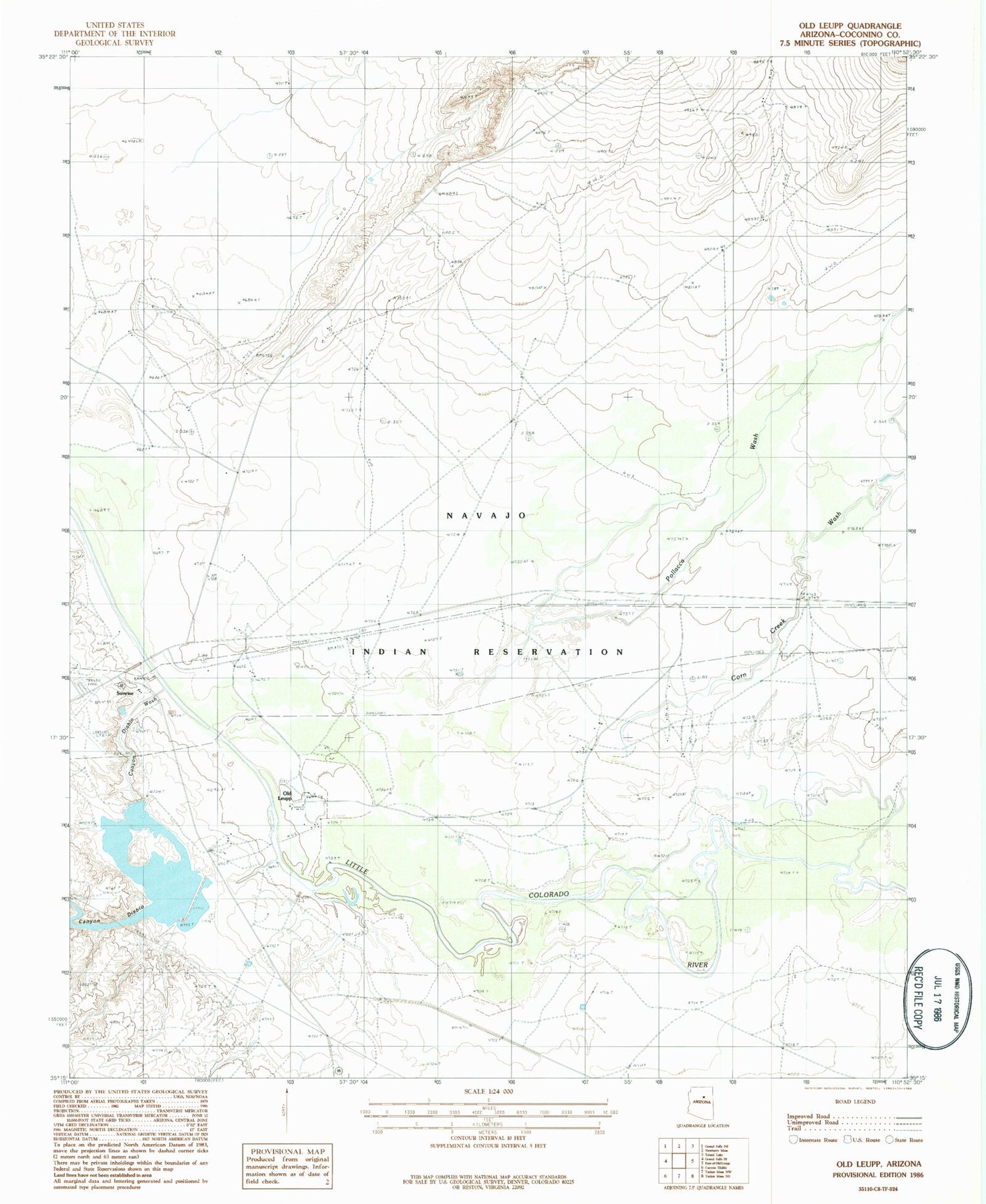 Classic USGS Old Leupp Arizona 7.5'x7.5' Topo Map Image