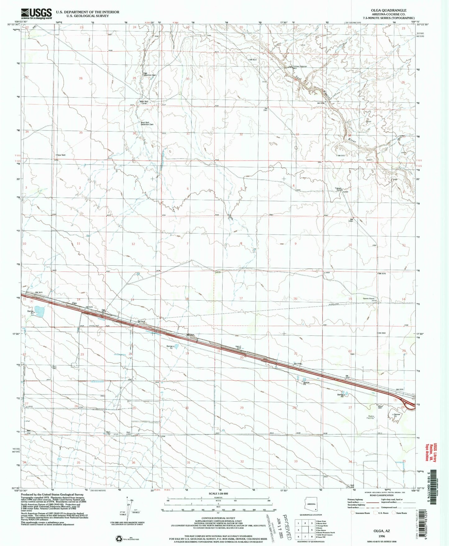 Classic USGS Olga Arizona 7.5'x7.5' Topo Map Image