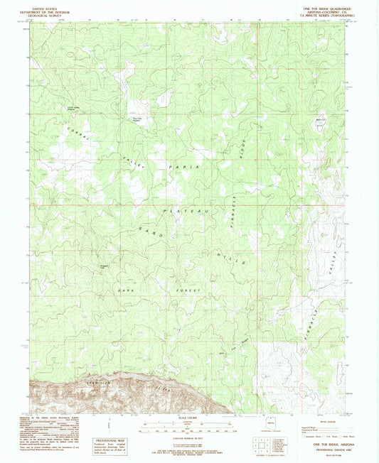 Classic USGS One Toe Ridge Arizona 7.5'x7.5' Topo Map Image