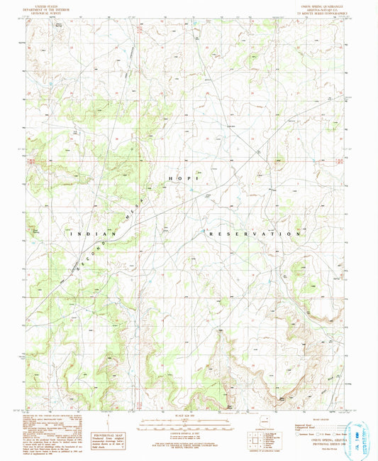 Classic USGS Onion Spring Arizona 7.5'x7.5' Topo Map Image