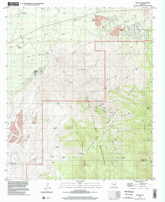 Classic USGS Oracle Arizona 7.5'x7.5' Topo Map Image