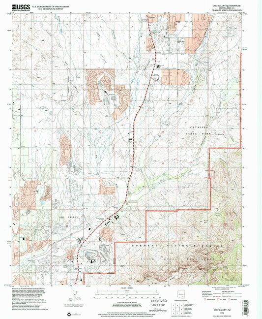 Classic USGS Oro Valley Arizona 7.5'x7.5' Topo Map Image