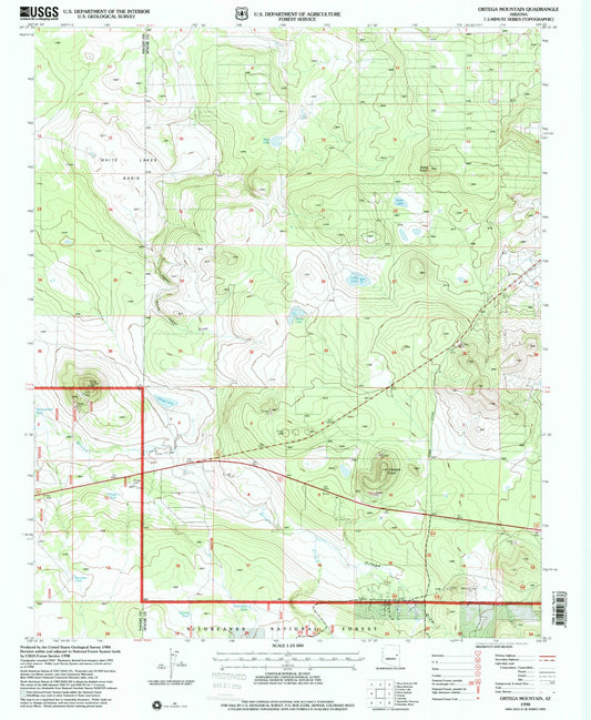 Classic USGS Ortega Mountain Arizona 7.5'x7.5' Topo Map Image