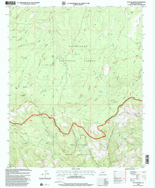 Classic USGS Outlaw Draw Arizona 7.5'x7.5' Topo Map Image