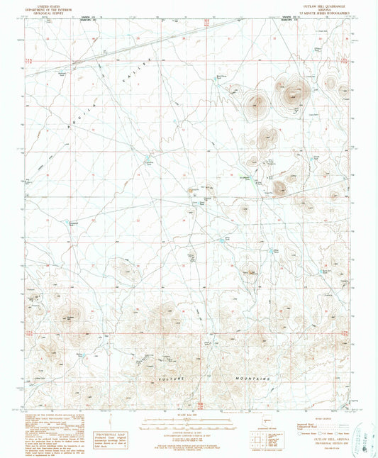 Classic USGS Outlaw Hill Arizona 7.5'x7.5' Topo Map Image