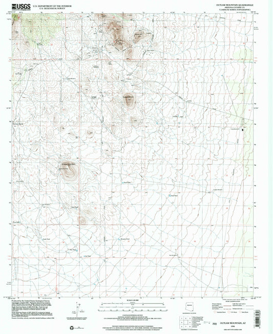 Classic USGS Outlaw Mountain Arizona 7.5'x7.5' Topo Map Image