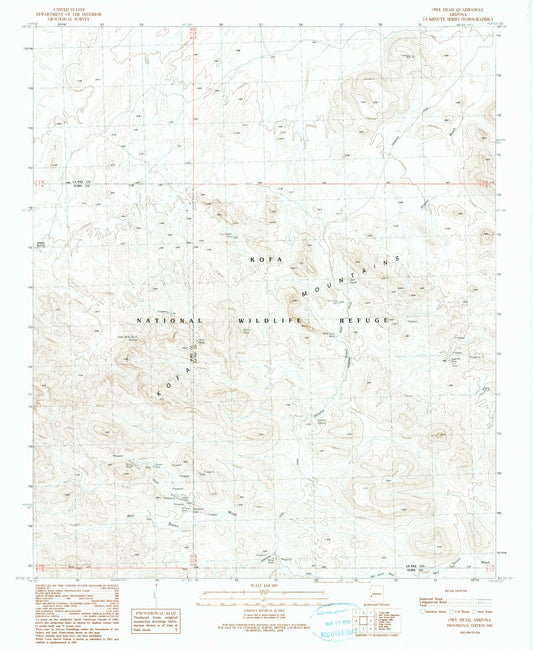 Classic USGS Owl Head Arizona 7.5'x7.5' Topo Map Image