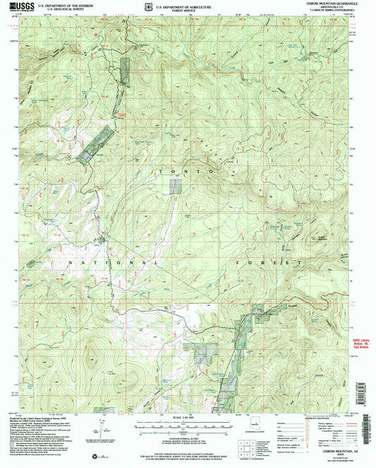 Classic USGS Oxbow Mountain Arizona 7.5'x7.5' Topo Map Image