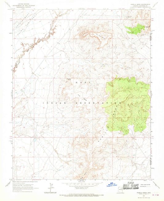 Classic USGS Padilla Mesa Arizona 7.5'x7.5' Topo Map Image