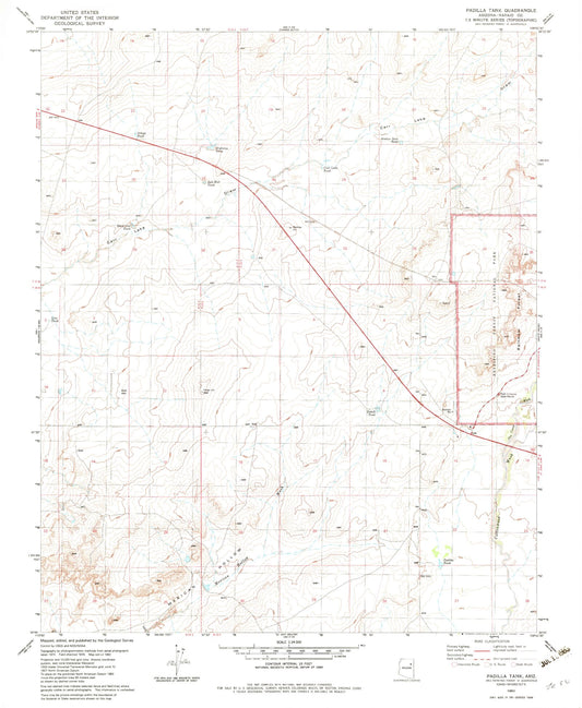 Classic USGS Padilla Tank Arizona 7.5'x7.5' Topo Map Image