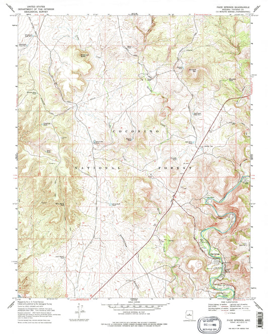 Classic USGS Page Springs Arizona 7.5'x7.5' Topo Map Image