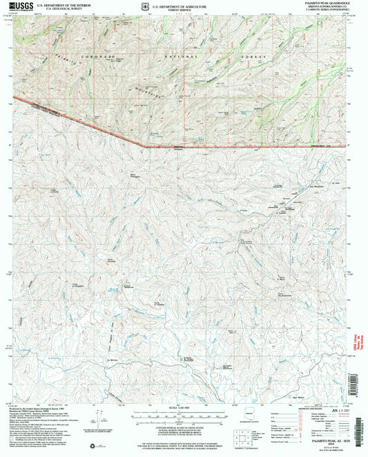 Classic USGS Pajarito Peak Arizona 7.5'x7.5' Topo Map Image