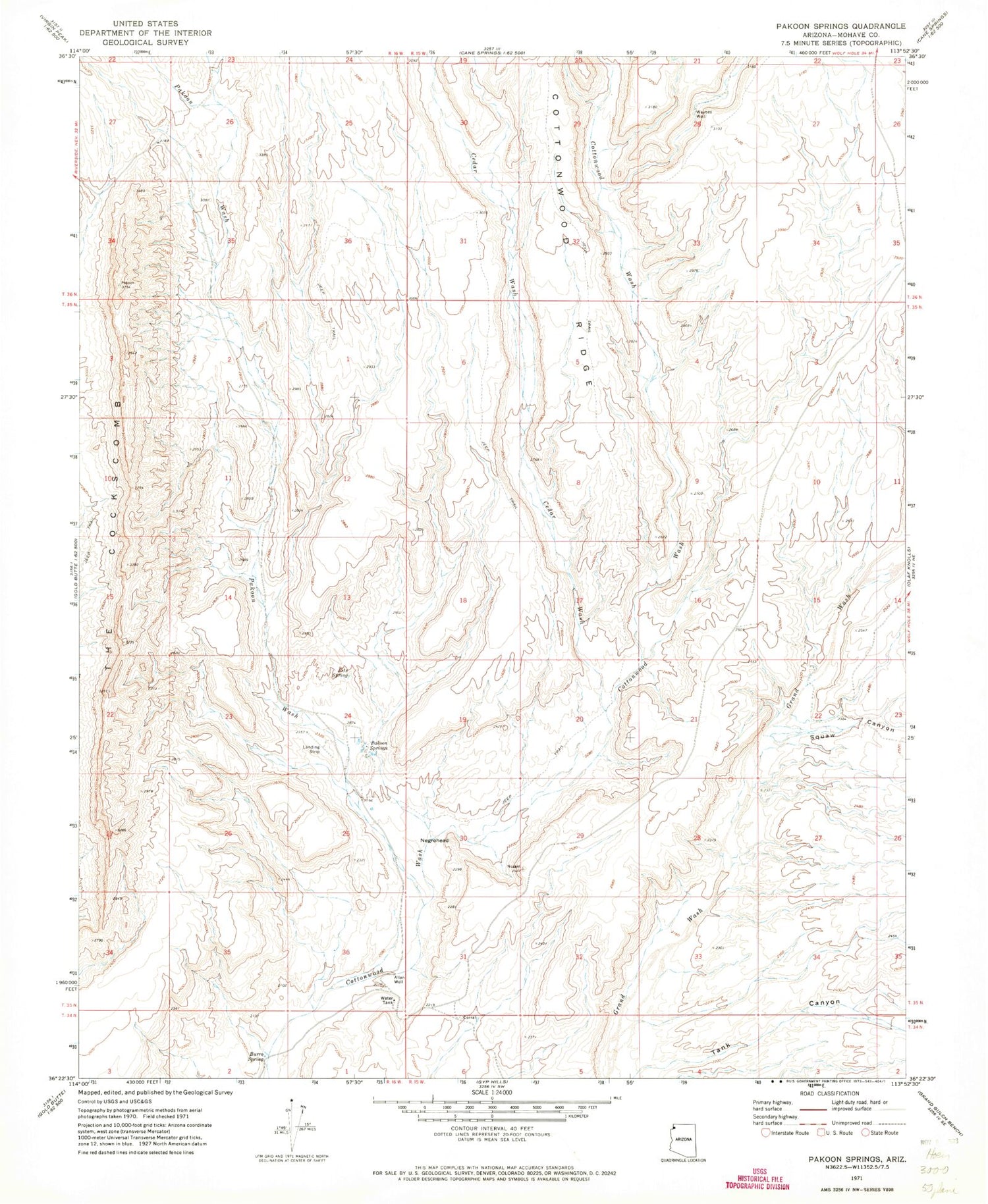 Classic USGS Pakoon Springs Arizona 7.5'x7.5' Topo Map Image