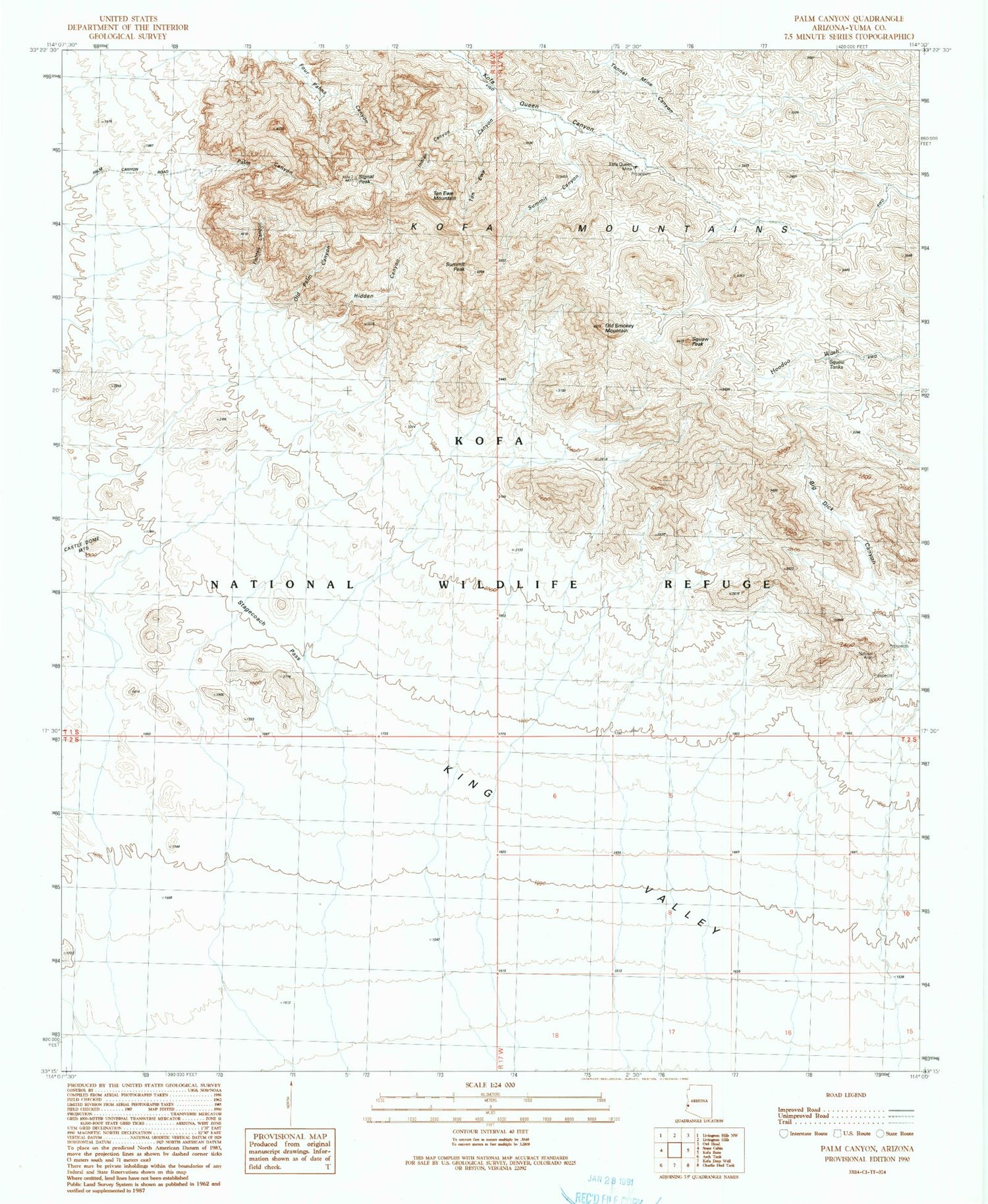 Classic USGS Palm Canyon Arizona 7.5'x7.5' Topo Map Image