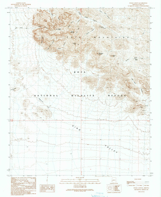 Classic USGS Palm Canyon Arizona 7.5'x7.5' Topo Map Image