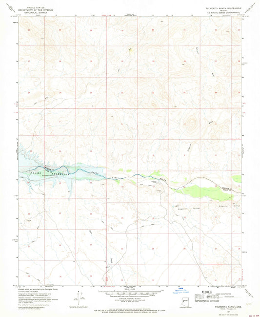 Classic USGS Palmerita Ranch Arizona 7.5'x7.5' Topo Map Image