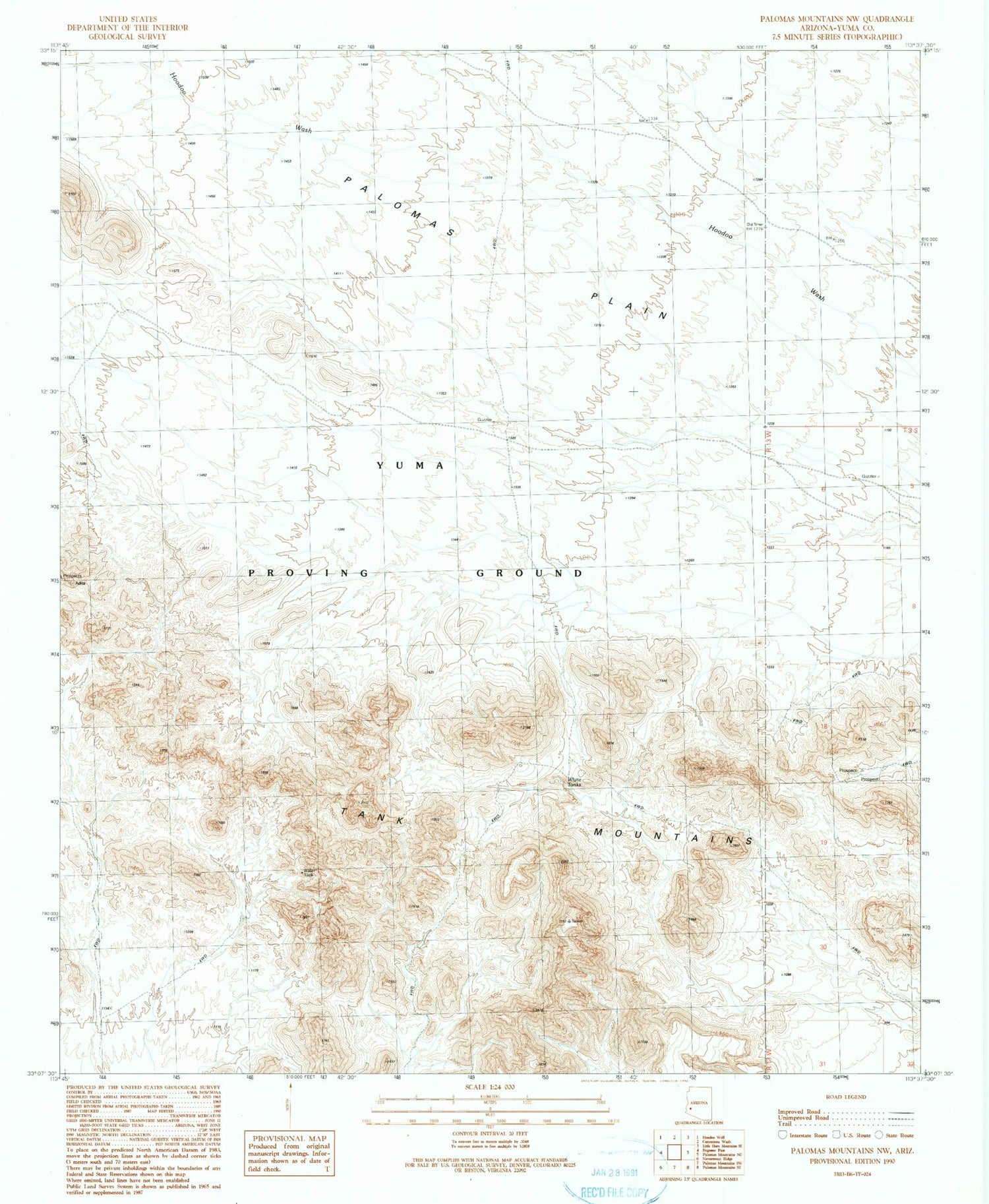 Classic USGS Palomas Mountains NW Arizona 7.5'x7.5' Topo Map Image