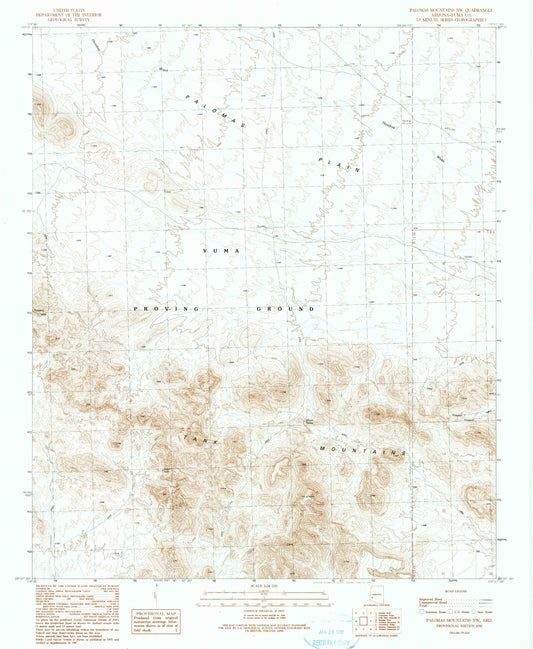 Classic USGS Palomas Mountains NW Arizona 7.5'x7.5' Topo Map Image
