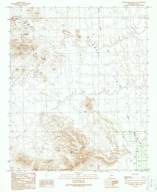Classic USGS Palomas Mountains SE Arizona 7.5'x7.5' Topo Map Image