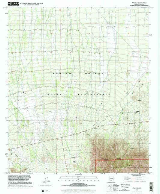 Classic USGS Pan Tak Arizona 7.5'x7.5' Topo Map Image