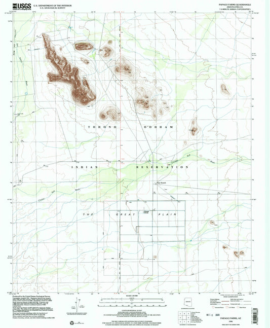 Classic USGS Papago Farms Arizona 7.5'x7.5' Topo Map Image
