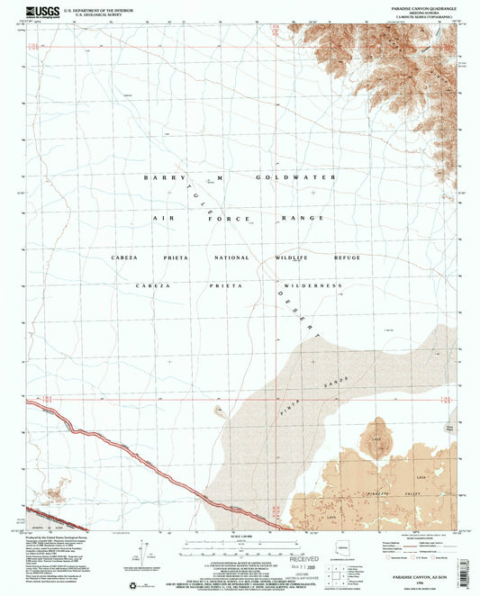 Classic USGS Paradise Canyon Arizona 7.5'x7.5' Topo Map Image