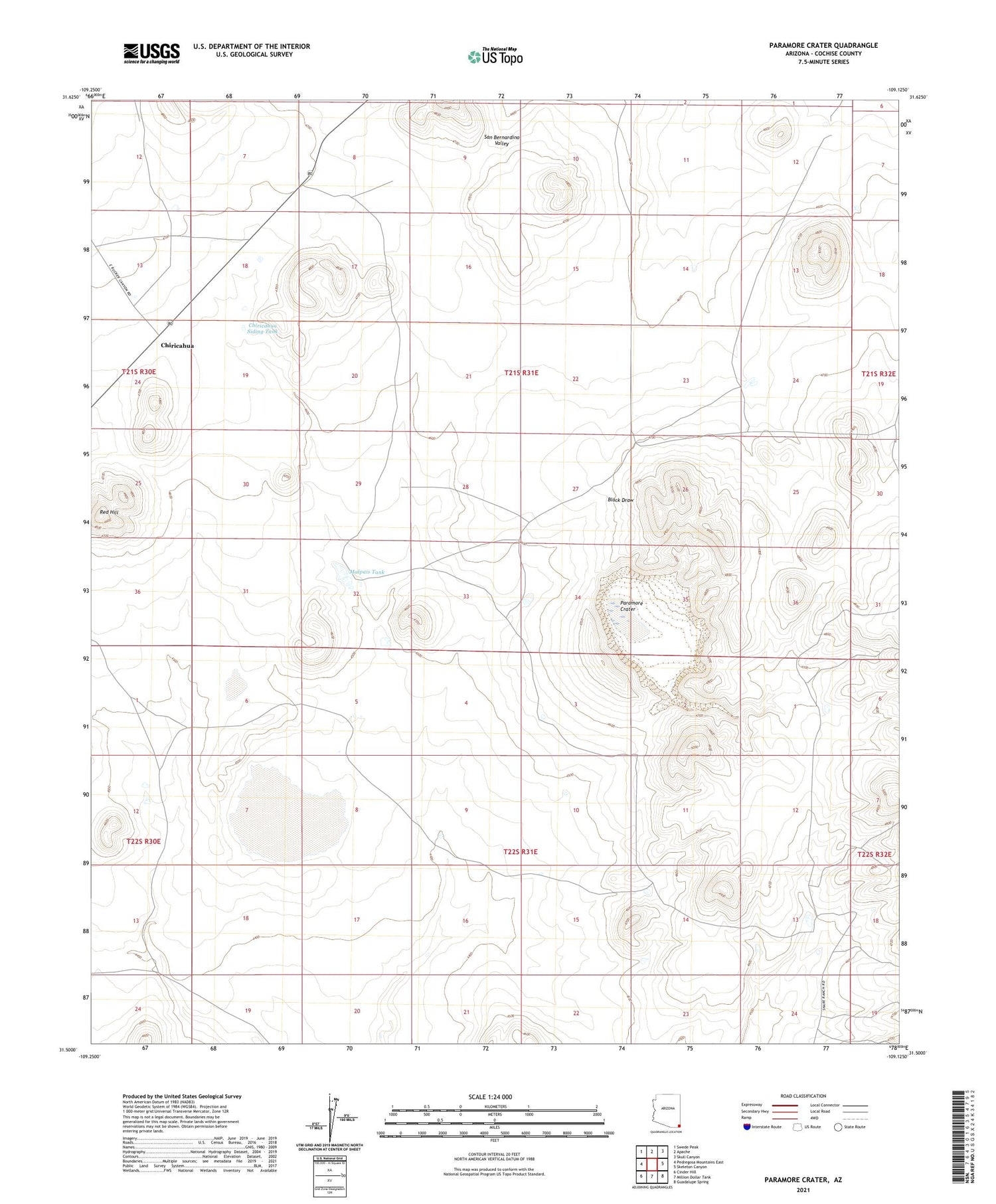 Paramore Crater Arizona US Topo Map Image