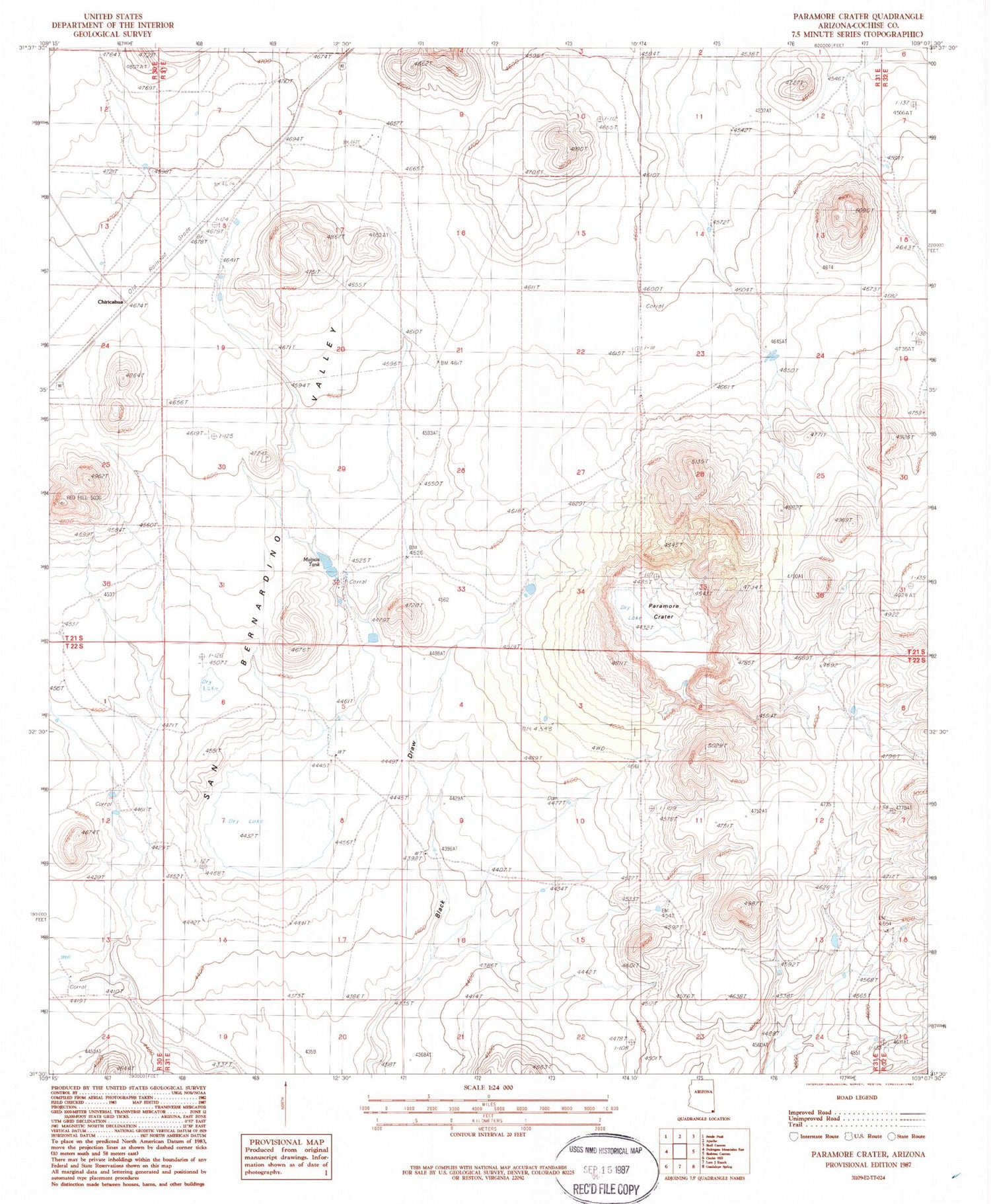 Classic USGS Paramore Crater Arizona 7.5'x7.5' Topo Map Image