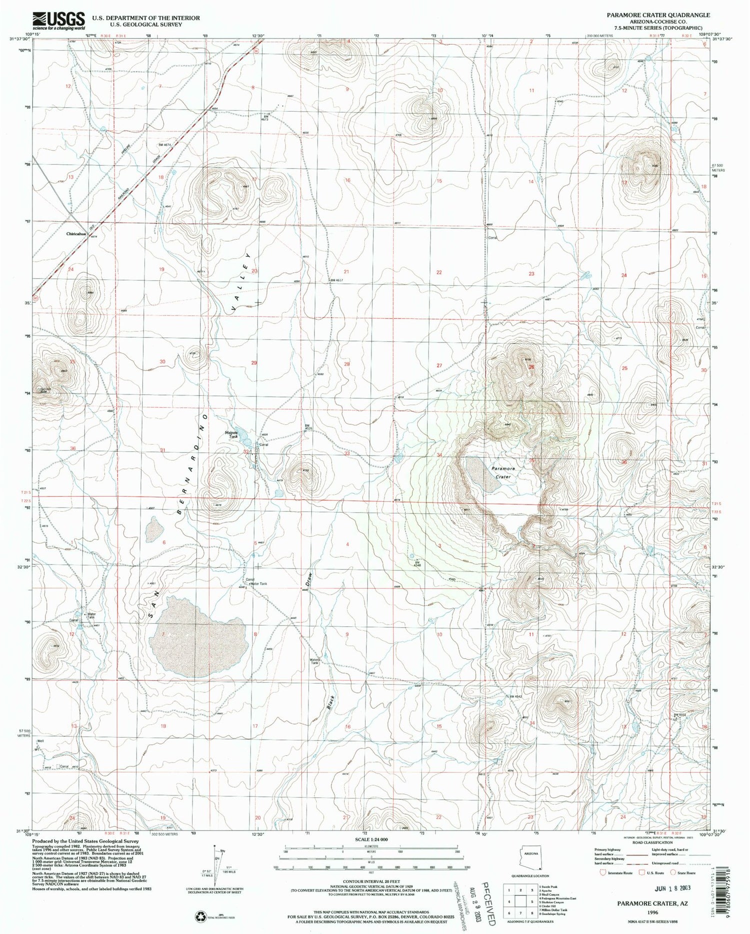 Classic USGS Paramore Crater Arizona 7.5'x7.5' Topo Map Image