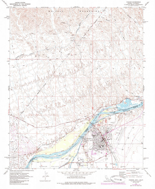 Classic USGS Parker Arizona 7.5'x7.5' Topo Map Image