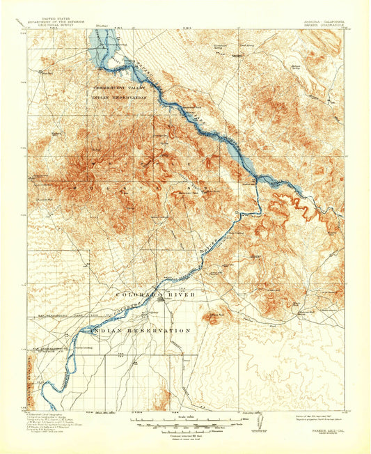 Historic 1911 Parker Arizona 30'x30' Topo Map Image