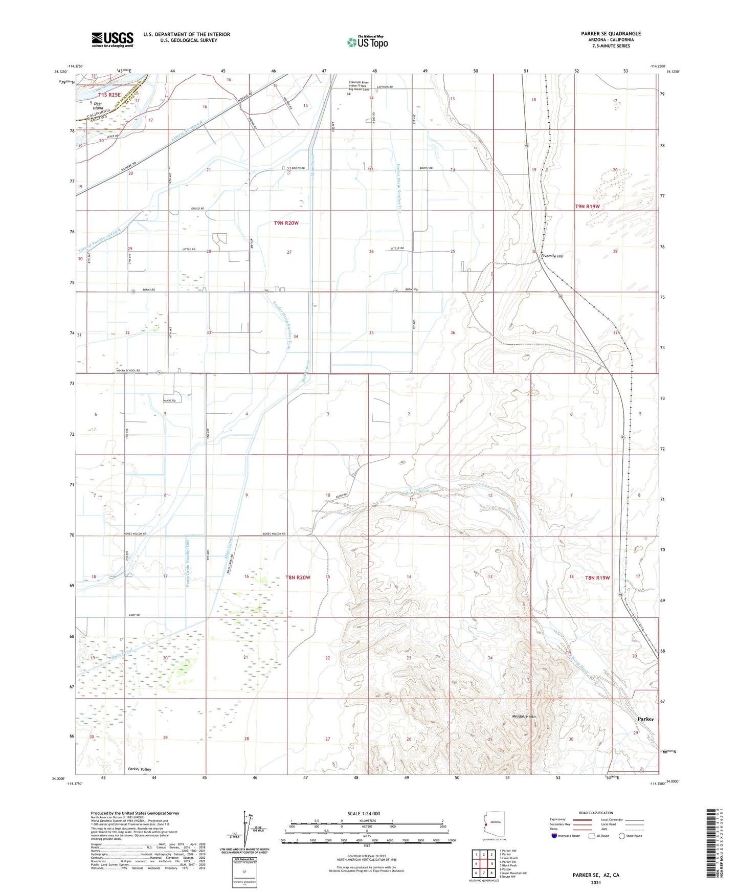 Parker SE Arizona US Topo Map Image