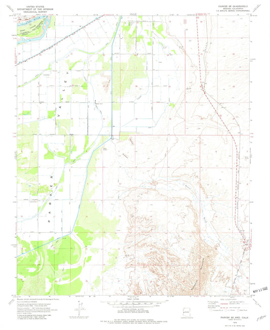 Classic USGS Parker SE Arizona 7.5'x7.5' Topo Map Image
