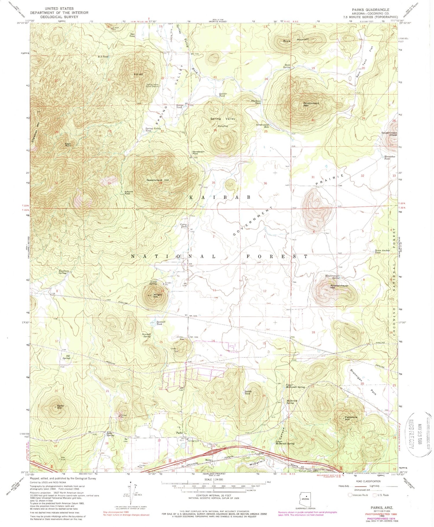 Classic USGS Parks Arizona 7.5'x7.5' Topo Map Image
