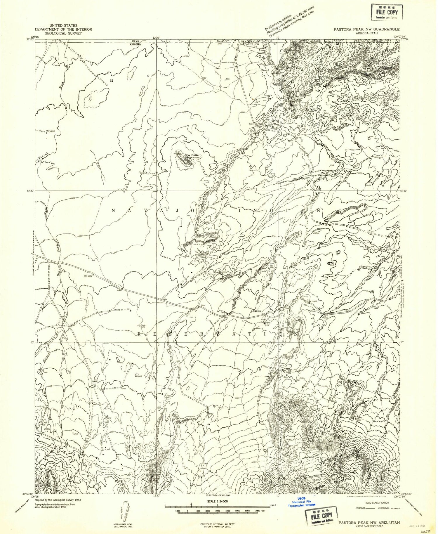Classic USGS Cow Butte Arizona 7.5'x7.5' Topo Map Image