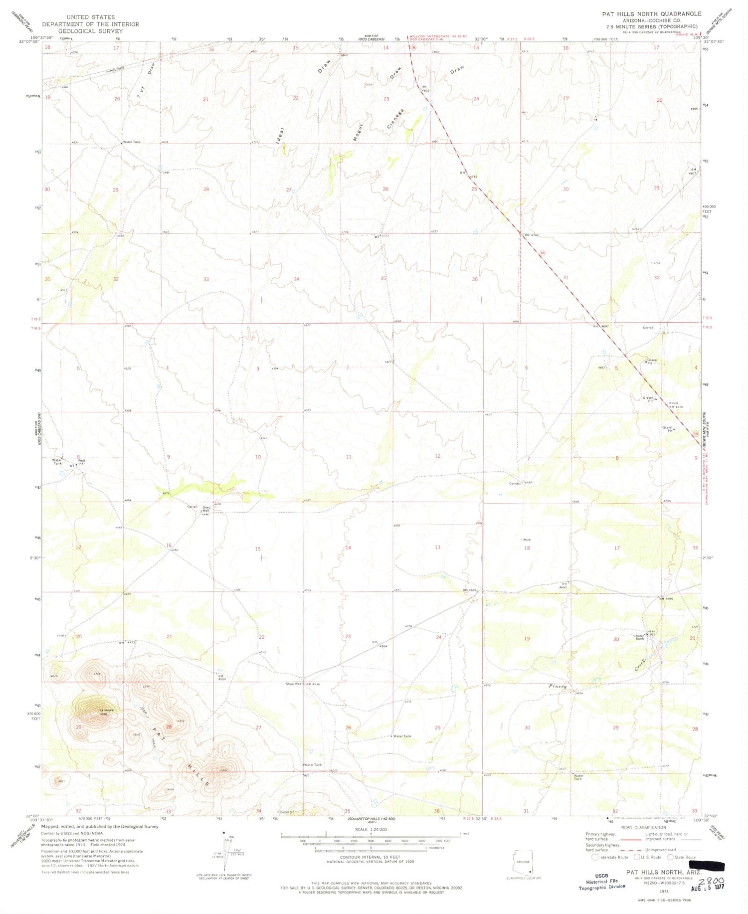 Classic USGS Pat Hills North Arizona 7.5'x7.5' Topo Map Image