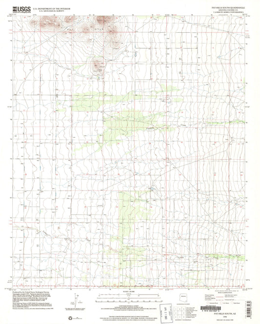 Classic USGS Pat Hills South Arizona 7.5'x7.5' Topo Map Image