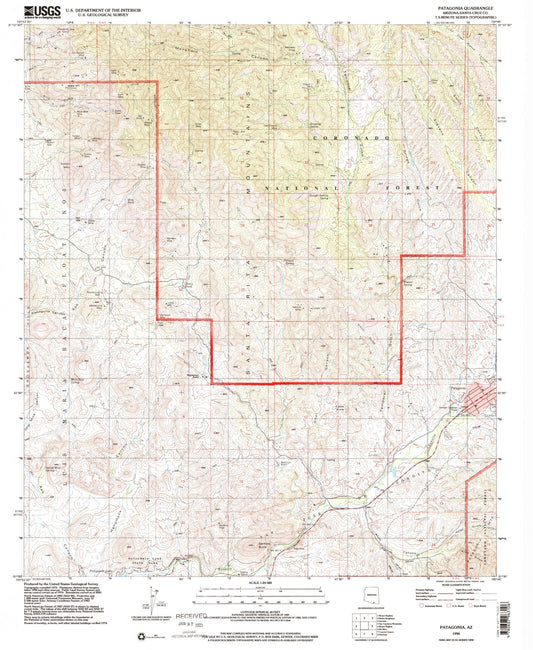Classic USGS Patagonia Arizona 7.5'x7.5' Topo Map Image